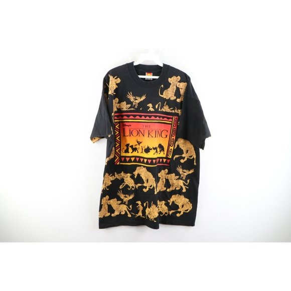 Vintage 90s Disney The Lion King Mens XL All Over Print Spell Out T-Shirt USA